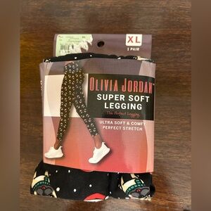Olivia Jordan XL Black w/Christmas Pug Dogs Leggings Super Soft Cute Pugs Santa